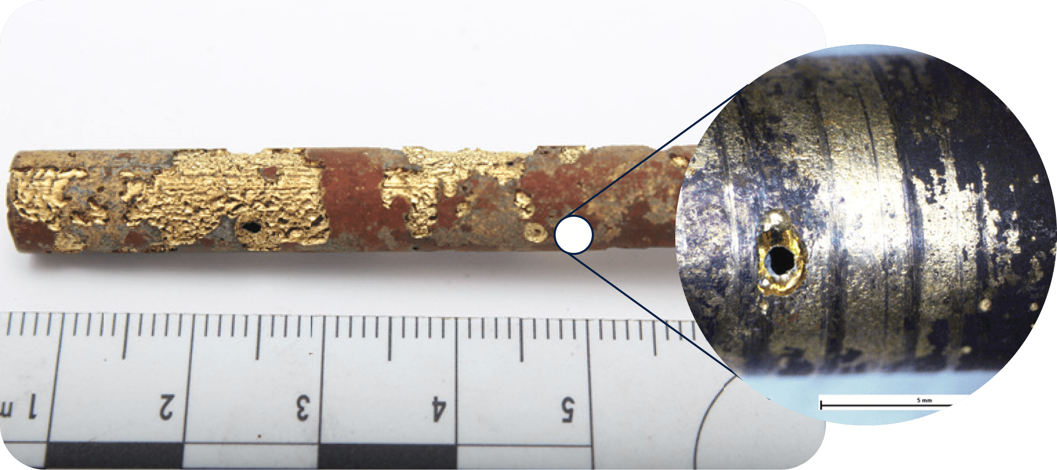 Brass fitting used in a hot water system showing isolated and grouped pitting corrosion damage | Pitting Corrosion
